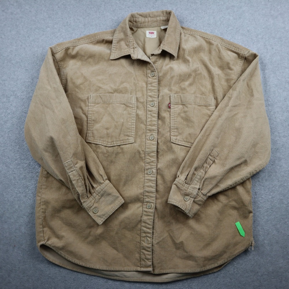 Levi's Corduroy Shirt Womens Small Relaxed Fit Tan Button Up Long Sleeve Top